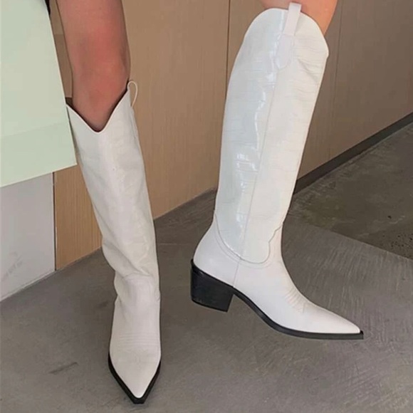White Western Cowboy Boot Knee High - Picture 3 of 4